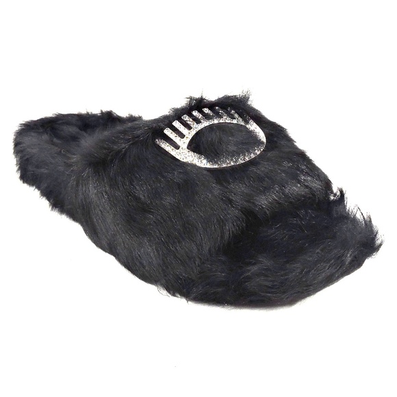 CHIARA FERRAGNI 🇮🇹 WOMENS BLACK LAMB FUR FLAT COMFORT SANDALS - Picture 3 of 8